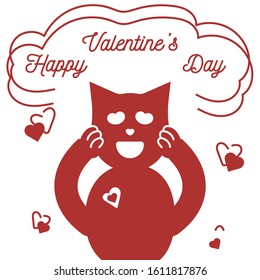 Happy Valentine's Day cat postcard design. Vector illustration
