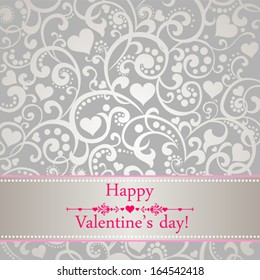Happy Valentine's day! Celebration background with hearts, ribbon and place for your text. Vector Illustration 