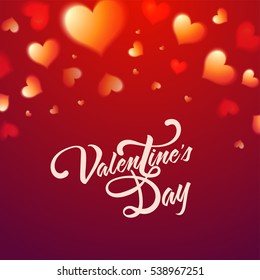 Happy Valentine's Day celebration background with glossy hearts, Vector Greeting Card design.