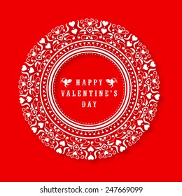 Happy Valentines Day celebration with beautiful floral frame on bright red background.