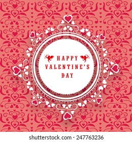 Happy Valentines Day celebration with beautiful floral decorated frame on seamless background.