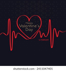 Happy Valentine's Day celebration black and gold color with heart and heartbeat