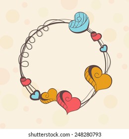 Happy Valentines Day celebration with blank colorful creative hearts decorated frame.