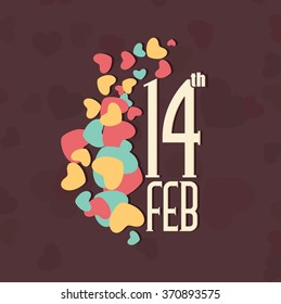 Happy Valentine's Day celebration with colorful hearts and text 14th Feb.