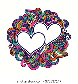 Happy Valentine's Day celebration with colorful floral design decorated greeting card, hearts and space for your message.