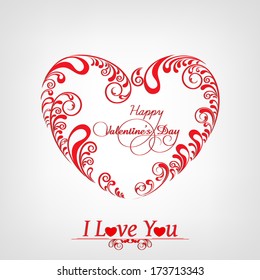 Happy Valentines Day celebration concept with floral decorated red heart shape on grey background. 