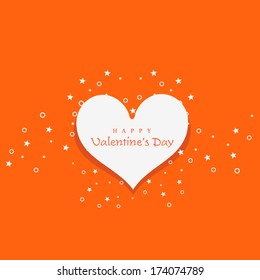 Happy Valentines Day celebration concept with heart shape sticky on shiny orange background. 