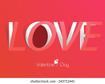 Happy Valentine's Day celebration concept with stylish paper cutout text Love on red background.