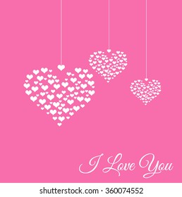 Happy Valentines Day celebration concept with beautiful decorated heart shapes on pink background. I Love You text message