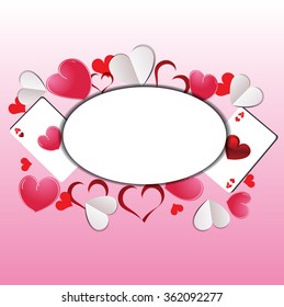 Happy Valentines Day celebration concept with beautiful decorated paper hearts shapes on pink background. Valentines day - Abstract cards with paper and other hearts, aces - vector illustration