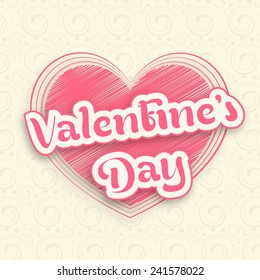 Happy Valentine's Day celebration with creative pink heart on floral decorated background.