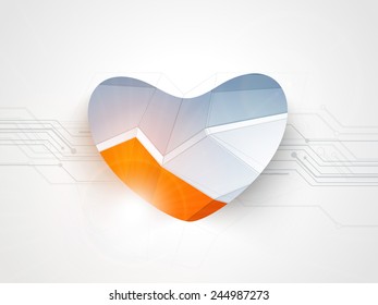 Happy Valentines Day celebration with creative heart shape on hi-tech background.