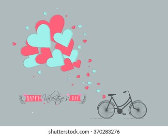 Happy Valentine's Day celebration with creative hearts and cycle on grey background.