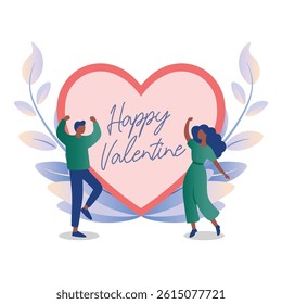 Happy Valentine's Day Celebration with Dancing Couple and Heart Illustration