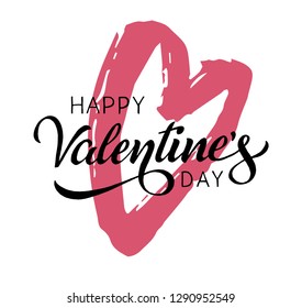 Happy Valentine's day celebration design. Template for sale advertisement. Heart illustration and hand lettering composition.