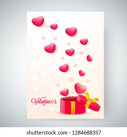 Happy Valentine's Day celebration greeting card design with illustration of tiny heart shapes popping out of gift box.