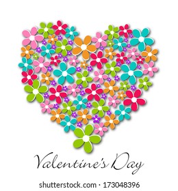 Happy Valentines Day celebration greeting card with floral decorated heart shape on abstract white background. 