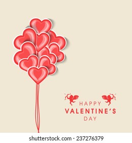 Happy Valentine's Day celebration greeting card or love card design with heart shape balloons.