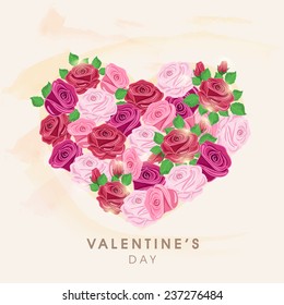 Happy Valentine's Day celebration greeting card with heart shape made by beautiful flowers. 