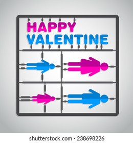 Happy Valentines Day celebration greeting card, plastic figure of man, woman and children, love family