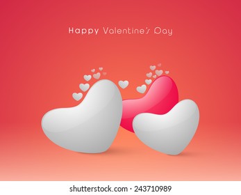Happy Valentine's Day celebration greeting card design with glossy hearts on shiny red background for Happy Valentine's Day celebration.
