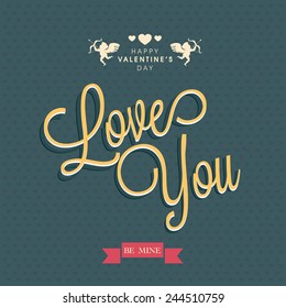 Happy Valentines Day celebration greeting card design with text Love You on seamless blue background.