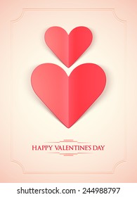 Happy Valentines Day celebration greeting card design with glossy paper folded heart on pink background.