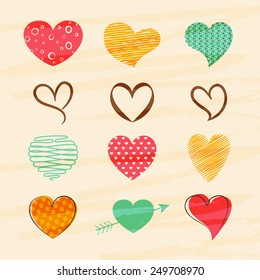 Happy Valentines Day celebration greeting card with colorful creative hearts.