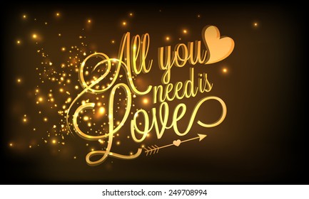 Happy Valentines Day celebration greeting card with golden text on shiny brown background.