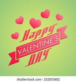 Happy Valentines Day celebration greeting card design with pink hearts on green background.
