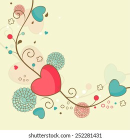 Happy Valentine's Day celebration greeting card decorated by flowers and hearts.