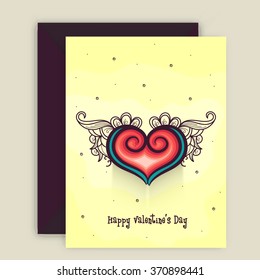 Happy Valentine's Day celebration greeting card with heart and floral design.