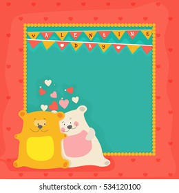 Happy Valentine's Day celebration greeting card design with illustration of cute teddy bears and space for your text.