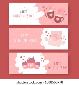 Happy Valentine's Day Celebration Header Or Banner Design In Three Options.