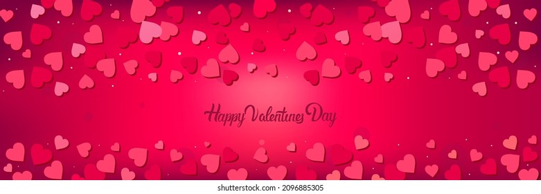 happy valentines day celebration love banner flyer or greeting card with red hearts horizontal
