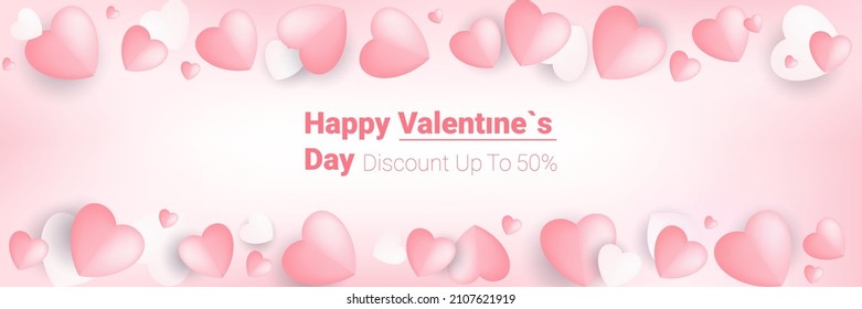 happy valentines day celebration love banner flyer or greeting card with red hearts horizontal