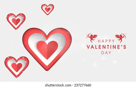 Happy Valentine's Day celebration love greeting card with stylish hearts shape and cupid.