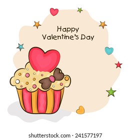 Happy Valentine's Day celebration love greeting card with delicious cup cake.