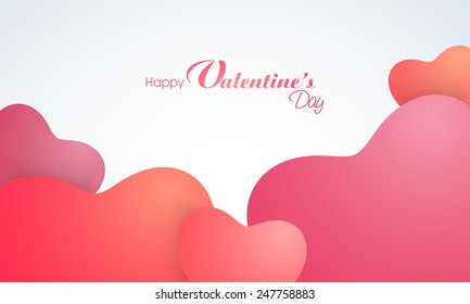 Happy Valentines Day celebration love greeting card decorated by glossy pink hearts.