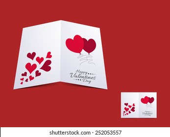 Happy Valentines Day celebration love greeting card decorated by red hearts and balloons.