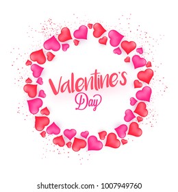 Happy Valentine's Day Celebration with multiple Heart Shapes created a circle.
