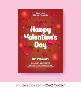 Happy valentines day celebration party editable print flyer or poster template valentines invitation card, love poster, elegant flyer, romantic event invitation design