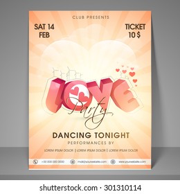 Happy Valentines Day celebration party flyer, banner or template.