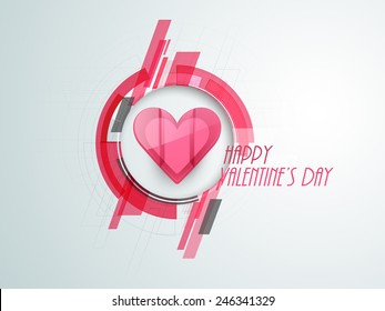 Happy Valentine's Day celebration with pink heart on hi tech design.