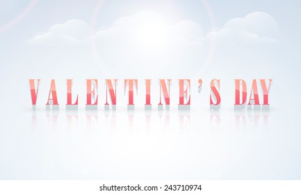 Happy Valentine's Day celebration poster, banner or flyer design on shiny cloudy blue background.