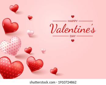 Happy valentines day celebration, realistic love or heart background vector illustration