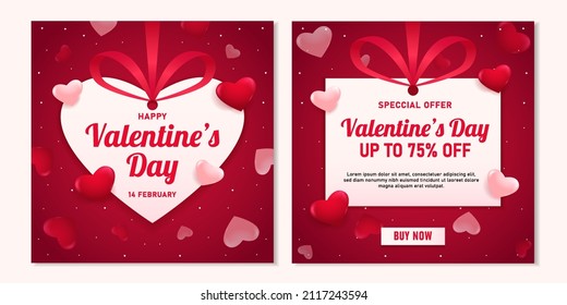 happy valentines day celebration red heart social media banner template