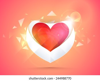 Happy Valentines Day celebration with shiny creative heart on abstract background.