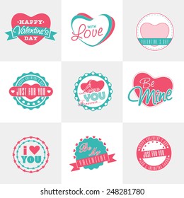 Happy Valentines Day celebration sticker or label with pink hearts.