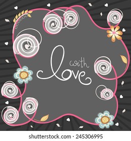 Happy Valentines Day celebration with stylish text With Love on flowers and hearts decorated background.